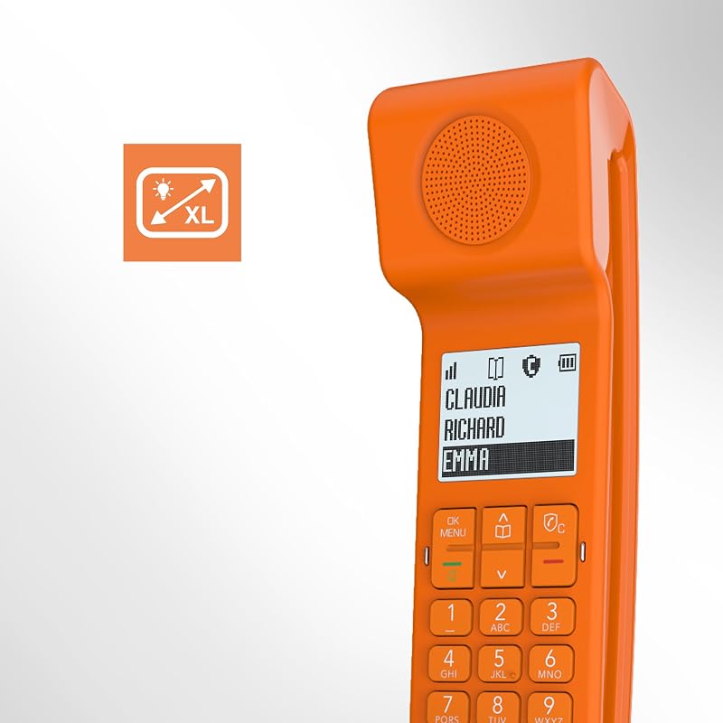 Epure Iconic - Teléfono Inalámbrico DECT - Diseño Vintage - Gran Pantalla Gráfica Altamente Legible - Manos Libres - Bloqueo de Llamadas - Naranja — foto 3 de 8