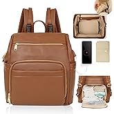 Omanmoli Diaper Bag Backpack Leather Large Baby Diaper Bag Essentials With 18 Organizing Pockets,6 Insulated Pockets,USB Charging Port,Stroller Straps,Changing Pad (Brown)