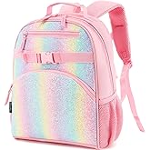 FlowFly Kids Backpack for Toddler Boys Girls, Simple Lightweight Bookbag for Daycare Kindergarten Elementary School Travel, Small Modern Bag (Medium 15'', Glitter-Rainbow)