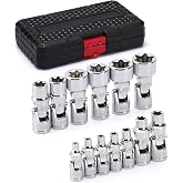 EMENTOL 13-Piece Universal Joint Star Socket Set | 1/4" (E4-E8) &amp; 3/8" (E10-E24) Drive, U-joint E Sockets, CR-V Steel