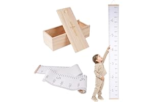 SOUNDLY MADE Growth Chart for Wall | Kids Height Chart Canvas Ruler with Wooden Storage Box | Waterproof Measuring Chart | Nursery Decor & Baby Shower Gift