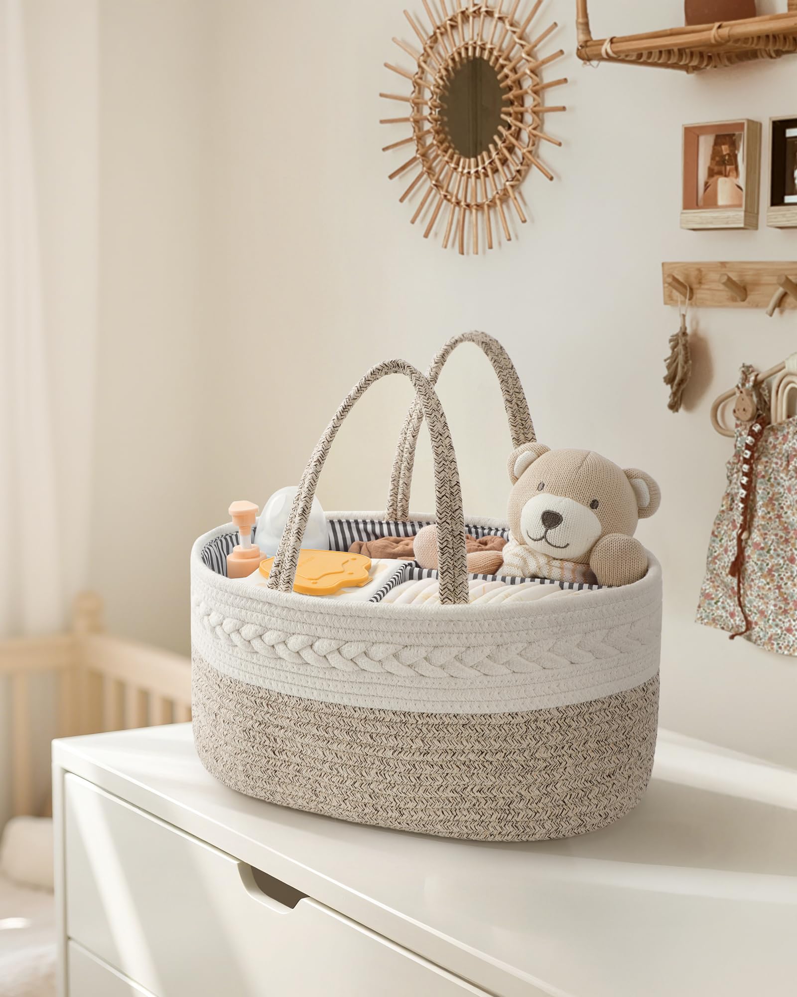Maliton Diaper Caddy Organizer for Baby, Cotton Rope Baby Gift Basket, Portable Diaper Organizer for changing table, Diaper Nursery Storage Organizer, Baby Shower Gifts for Newborn,baby essentials