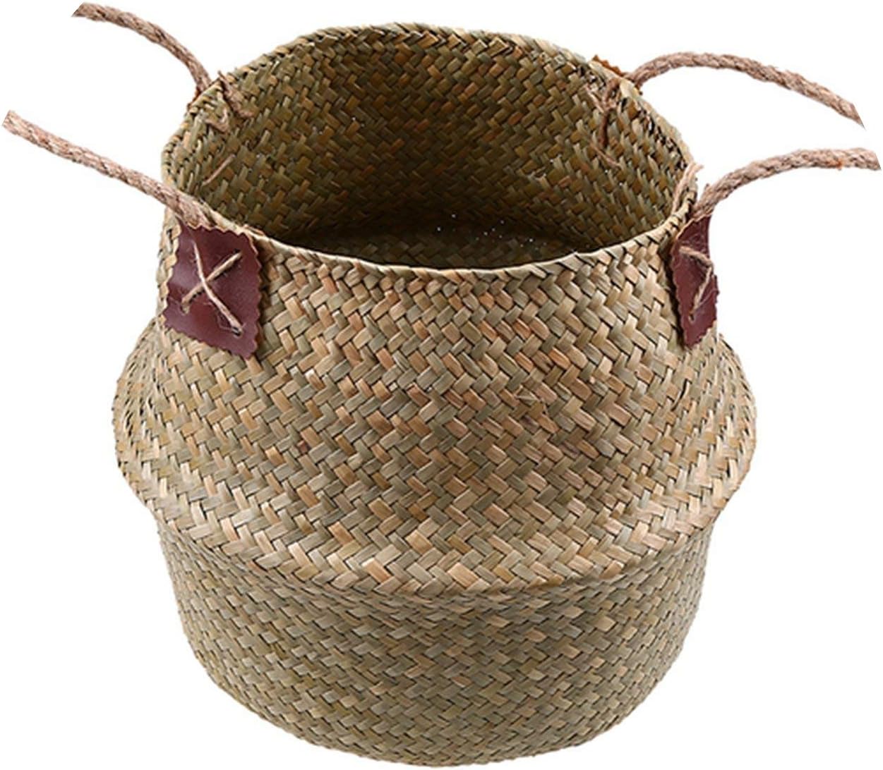 Small-Dream-Shop Seagrass Storage Basket Flower Pot Natural Rattan Basket Plant Pot Toys Holder Laundry Basket Container Home Decoration,Model 3,22x20 cm