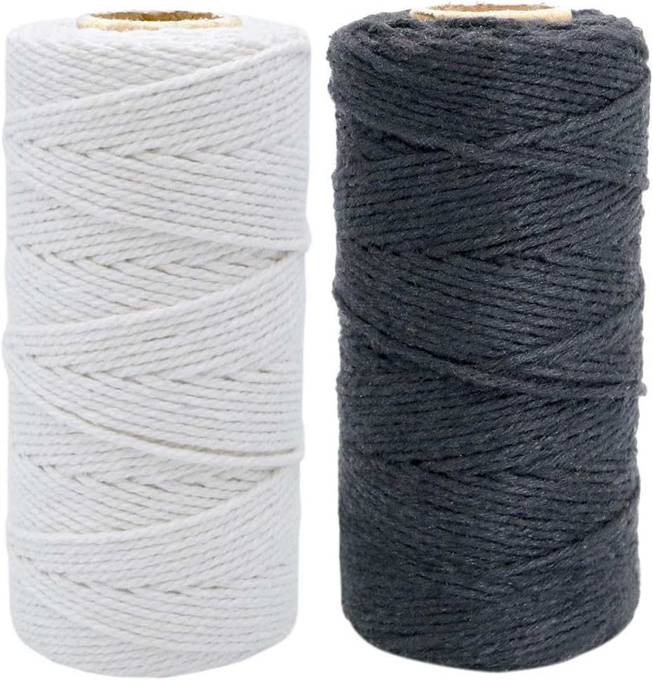 2x100M Black and White String,2MM Cotton String Twine for Crafts ...