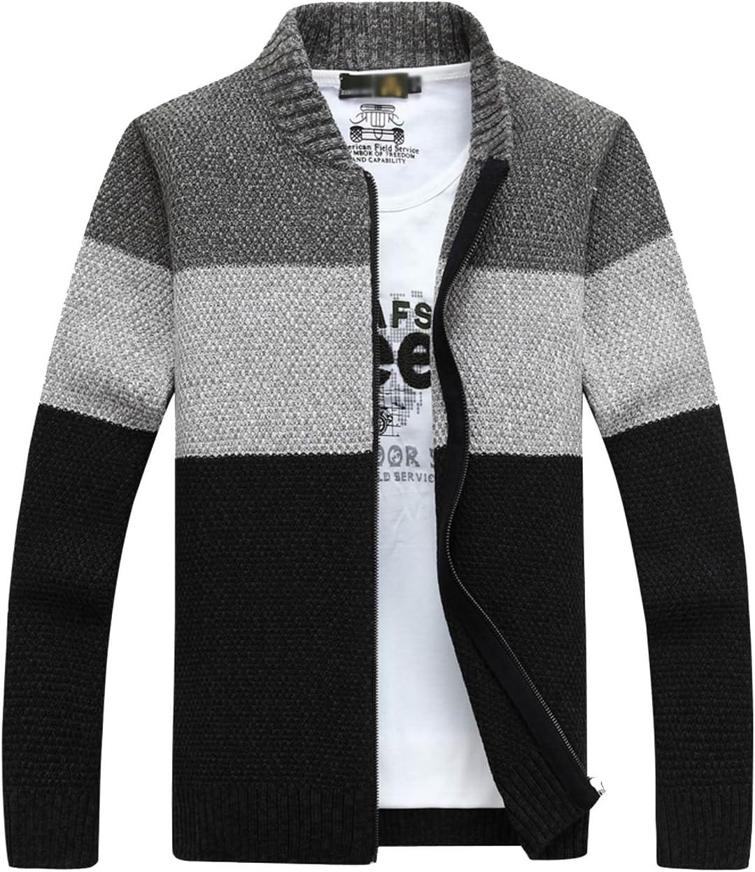 fanhang Men's Long Sleeve Slim Fit Zip Up Casual Cardigan Sweater Knitwear