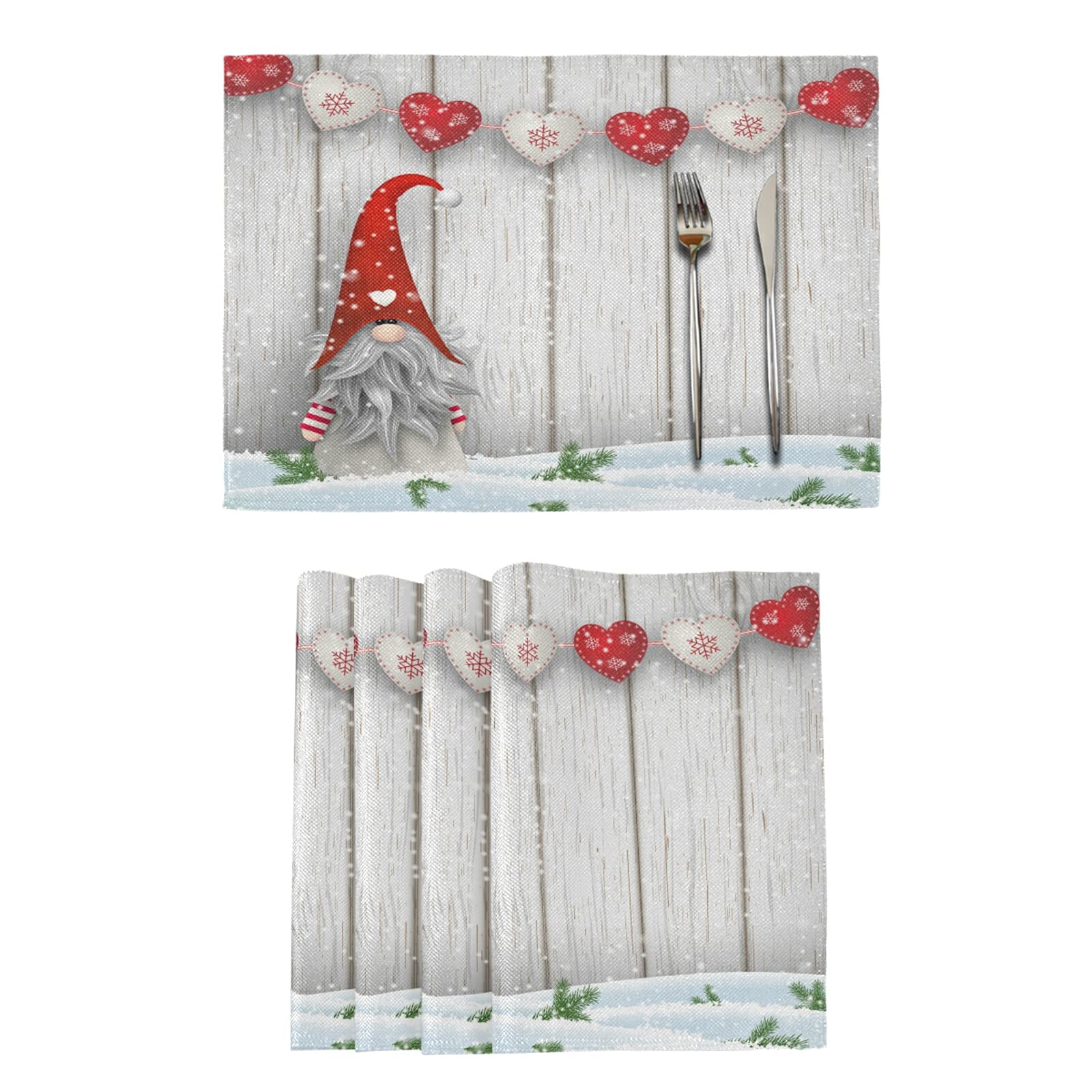 Christmas Placemats Set of 6 Christmas Gnome Table Mats for Dining Tables Burlap Double Sided