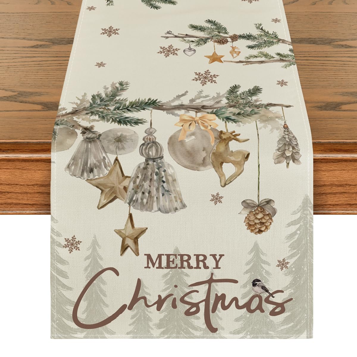 Artoid Mode Trees Deer Bells Snowflake Christmas Table Runner, Winter Merry Xmas Kitchen Dining Table Decoration for Party Decor 40x180 cm