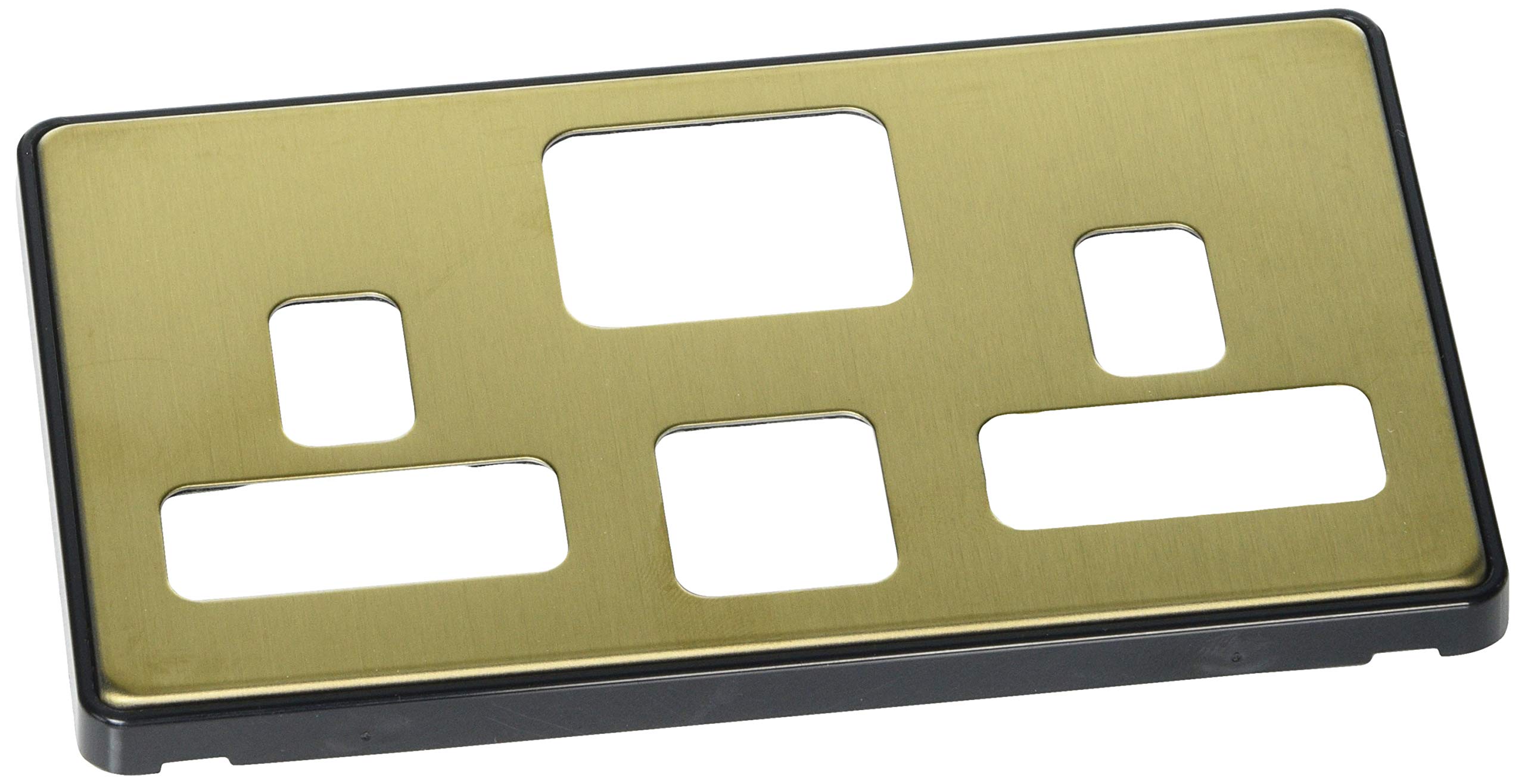 MK Dimensions 2 Gang 13A USB Dp Dual Earth Switch Socket Satin Brass Finish Frontplate with A Black Trim