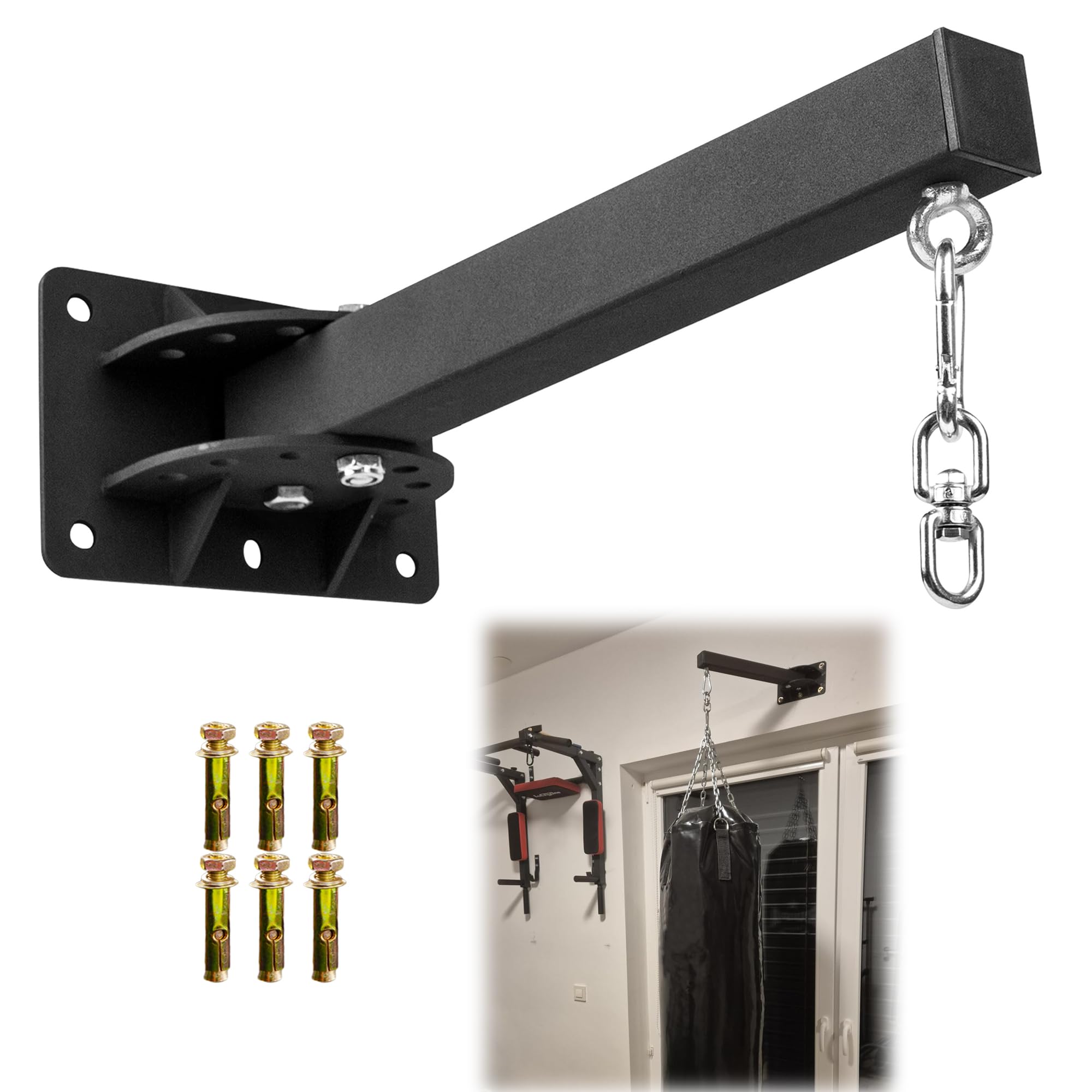 VANROUG Punch Bag Bracket, Adjustable Boxing Bag Bracket, Heavy Duty Punch Bag Wall Bracket, Suitable for Home or Gym Use Rotation Boxing Bag Holder