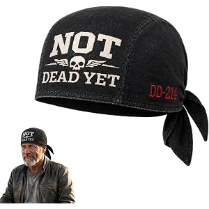 Not Dead Yet Skull Cap Patriotic Veteran DD-214 Vintage Motorcycle Headscarf Biker Caps Elastic Fit Bandana Do Rags