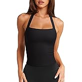 LASLULU Womens Sexy Halter Sports Bra Workout Tops Wirefree Sleeveless Gym Yoga Tank Tops Y2k Casual Crop