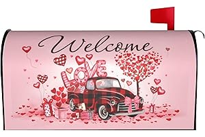 ARKUKT Valentine's Day Mailbox Cover Magnetic Welcome Love Heart Truck Mailbox Wraps Post Letter Box Cover for Garden Yard Home Decor Standard Size 21" x 18"