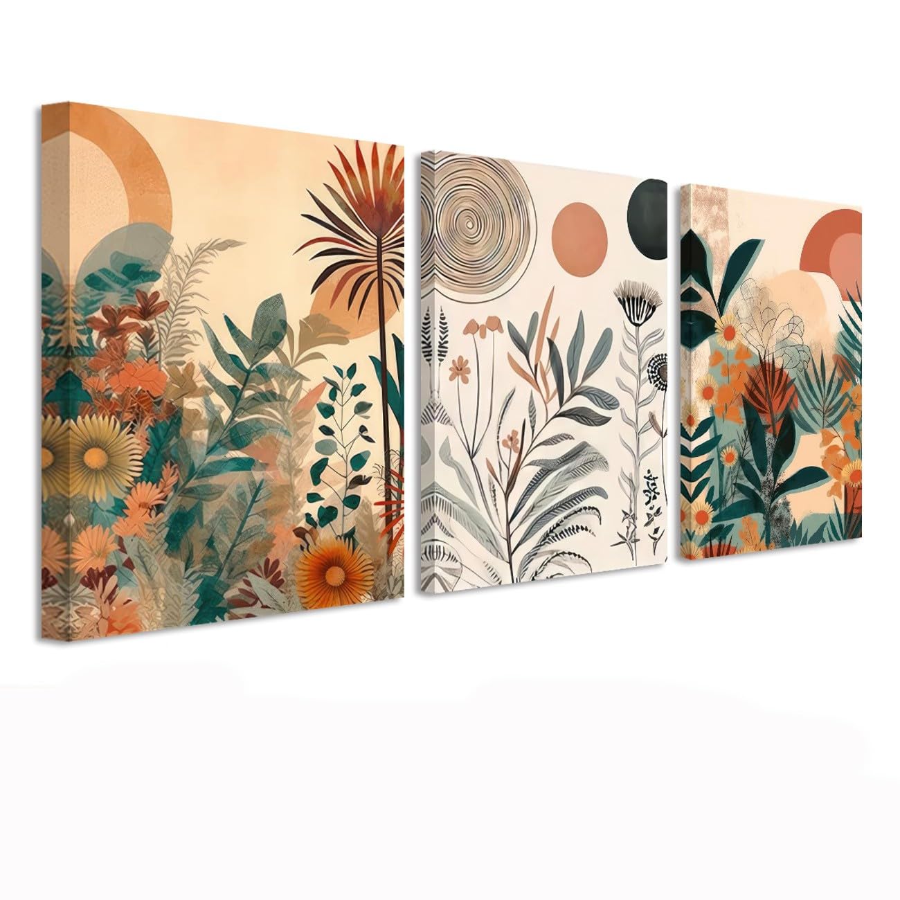 3Pcs Framed Boho Poster MidCentury Modern Wall Art Neutral Simple Painting, Botanical Plant Pictures Canvas Wall Art For Bathroom Bedroom Living Room Decor 12X16In