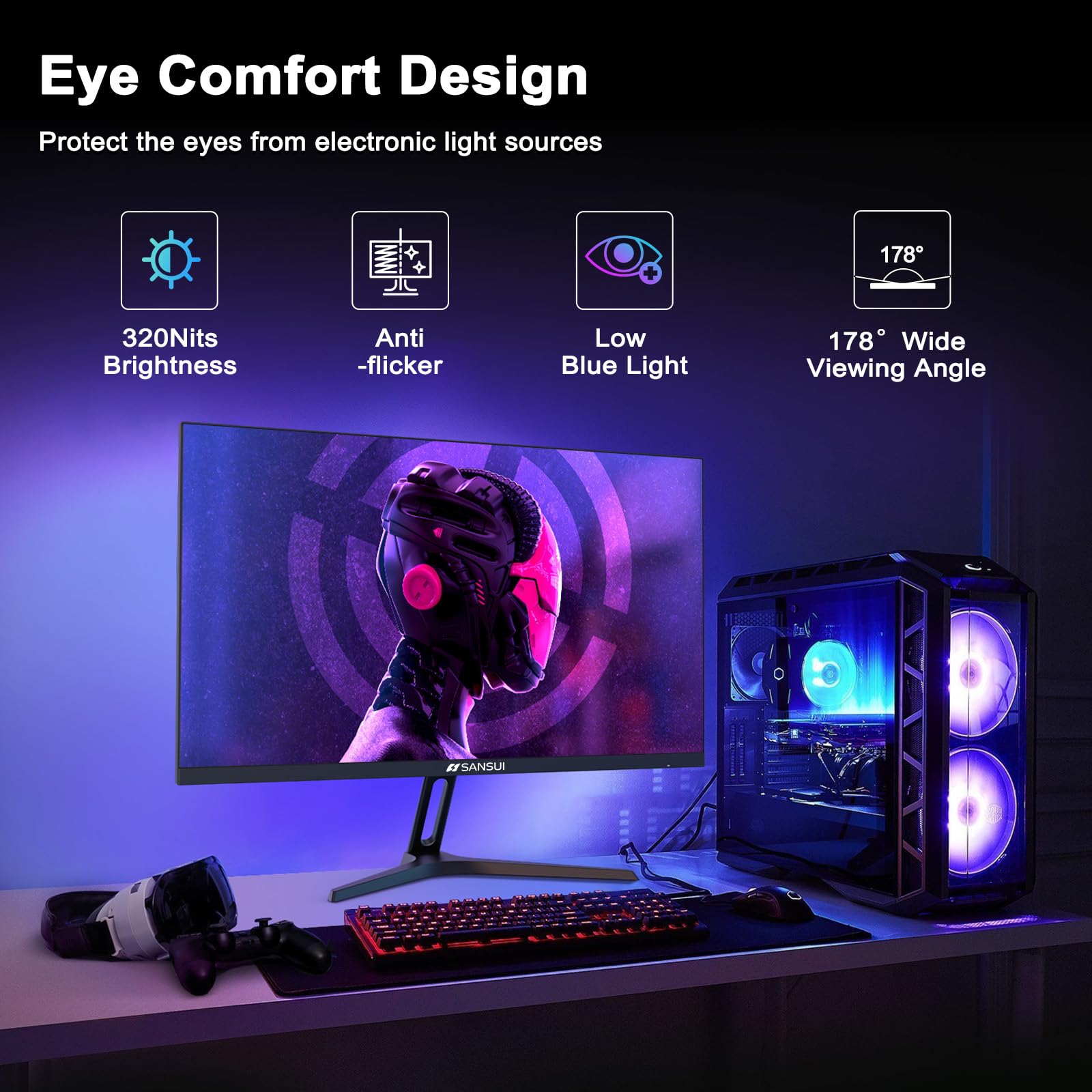 SANSUI 27 Inch WQHD 2560 x 1440 IPS Gaming Monitor, 200Hz 180Hz 1ms Computer Monitor, DP 1.2 x2 | HDMI 2.0 x2 | VESA Mount, 120% sRGB HDR Eye Care Metal Stand (DP Cable Included)