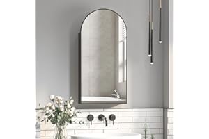 Mepplzian Black Arched Medicine Cabinet with Mirror, 16x31Inch, Bathroom, Modern Style, 3 Glass Shelves, Wall Mount