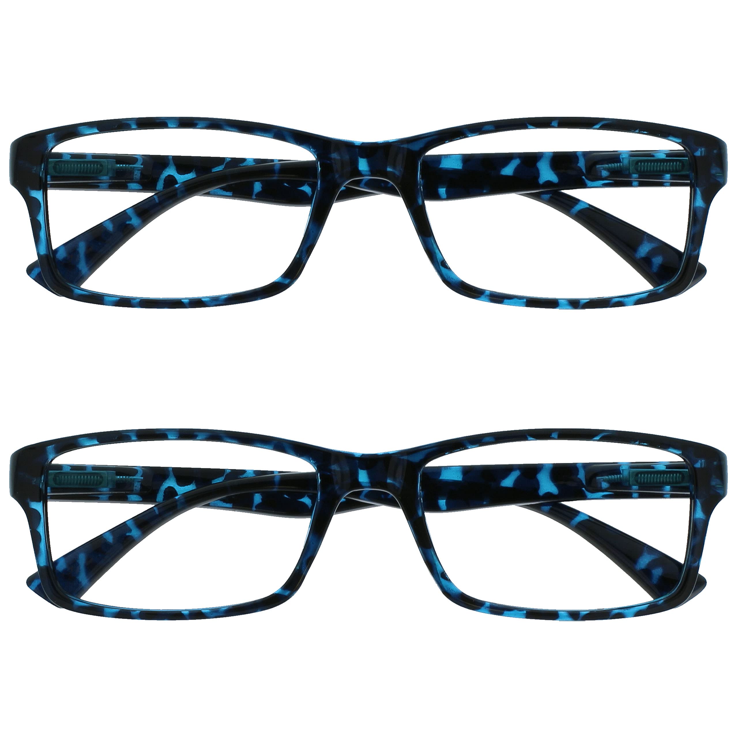 OPULIZE PEP Classic Reading Glasses for Women Men, Scratch Resistant Rectangular Frame with Spring Hinges, Blue +0.0 (Pack of 2) — image 1