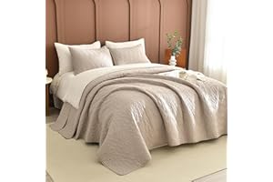 Masaca Oversized King Bedspread 128x120,Linen Colored Quilt Set with Leaf Pattern Soft Lightweight Extra Large King Farmhouse Boho Quilt Coverlet Bedding Set 3Pcs