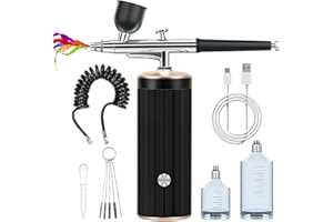 RHINOWISDOM Airbrush Kit - Cordless Airbrush Compressor, Auto Handheld Airbrush Gun, Rechargeable,Portable Wireless Air Brush, Airbrush Machine for Nail Art, Painting, Cake Decor, Barber, Makeup, Model Coloring