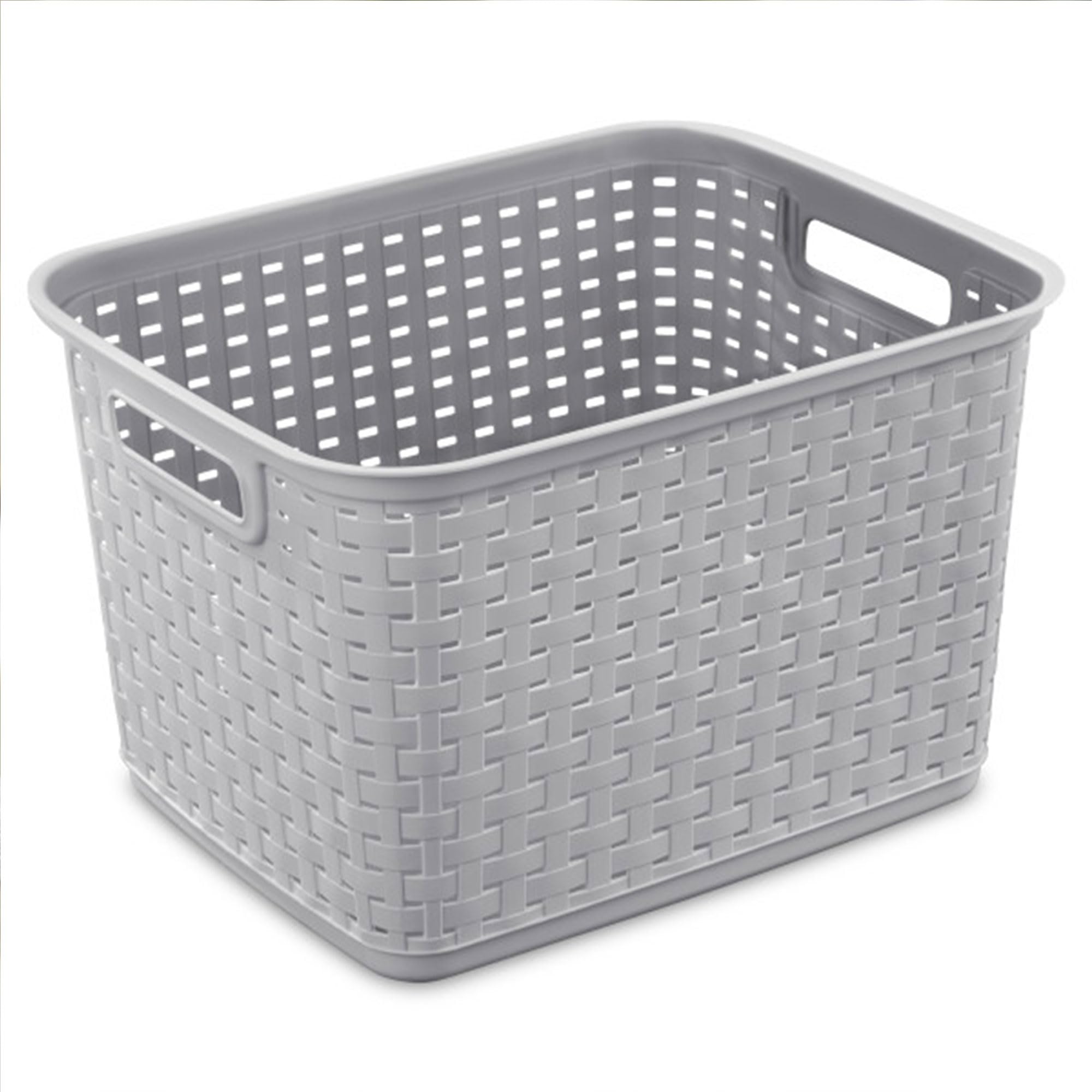 Sterilite 6-Pack Tall Weave Basket, Wicker-Style Plastic Open Storage Bin, Cement Gray - Multi-Purpose Decorative Organizer for Laundry Area, Shelves, Closets, Pantries, Living Rooms or Offices
