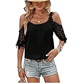 SweatyRocks Women's Summer Cold Shoulder Tops Cut Out Lace Half Sleeve Blouses Shirt