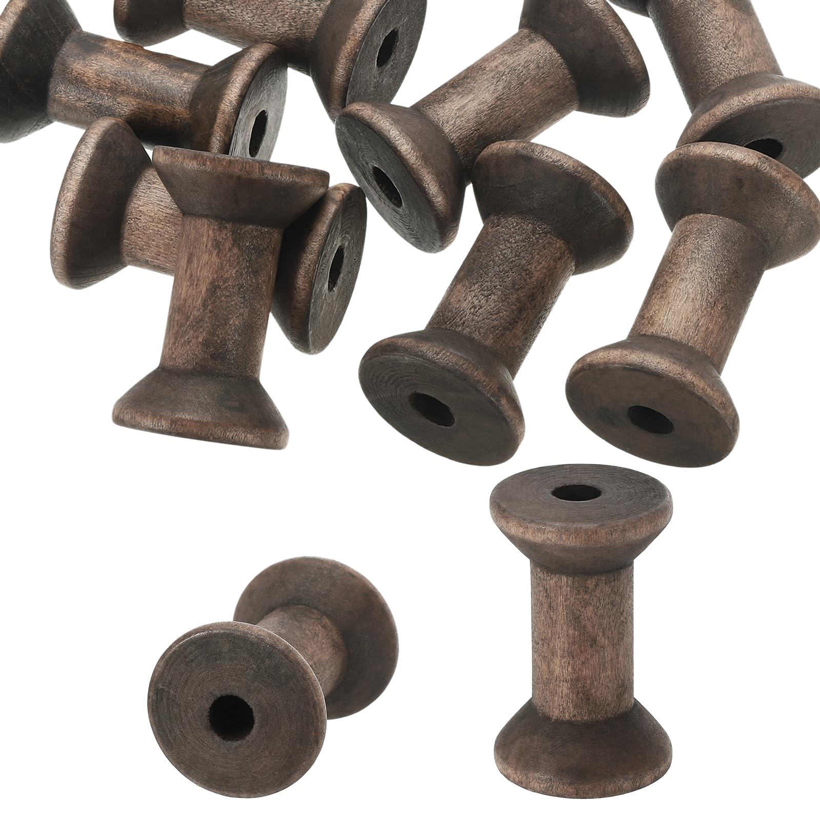 PATIKIL Wooden Empty Spools 2" x 1.4", 10Pcs Unfinished Wood Sewing Thread Spool Natural Wire Weaving Bobbins for Crafts Embroidery, Dark Brown