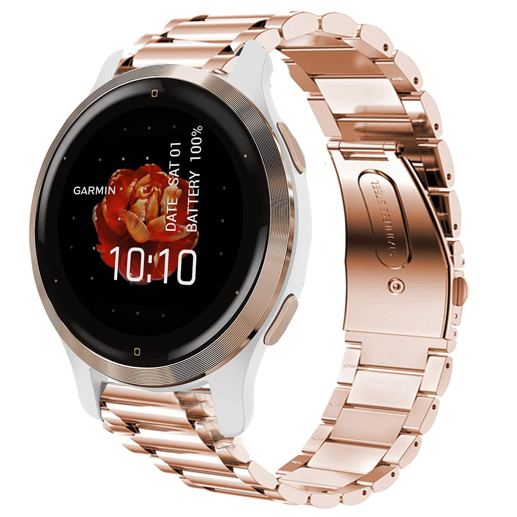 Venu 2S Band, Giaogor Quick Release Stainless Steel Metal Replacement Straps Compatible with Garmin Venu 2S Smartwatch (Rose Gold)