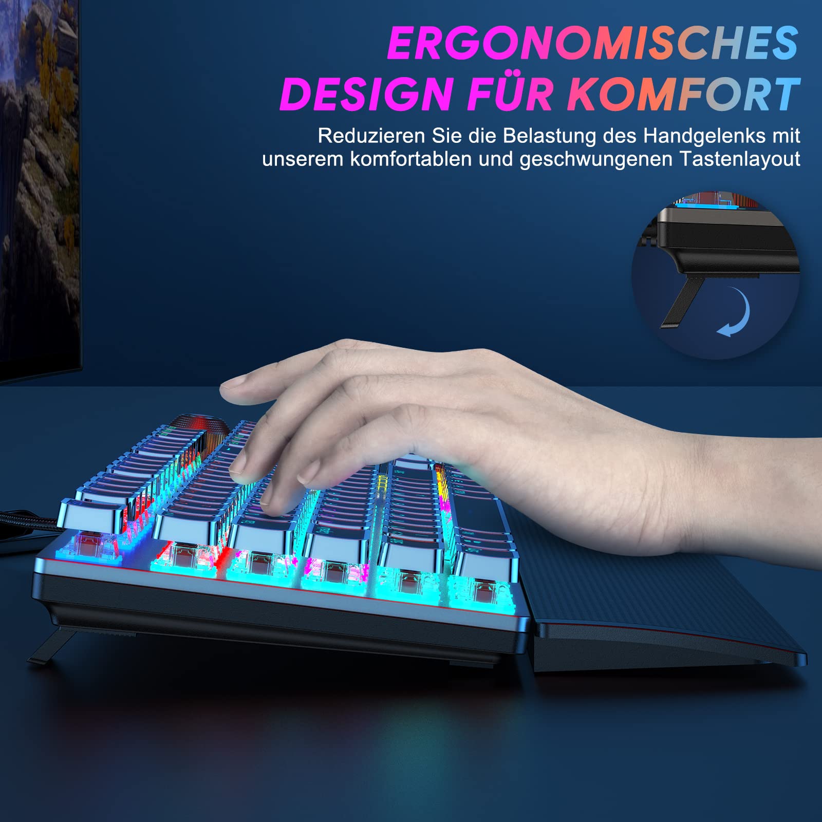 TECURS MK205 Mechanische Gaming-Tastatur, 105 Tasten, RGB, Rote Switches 3