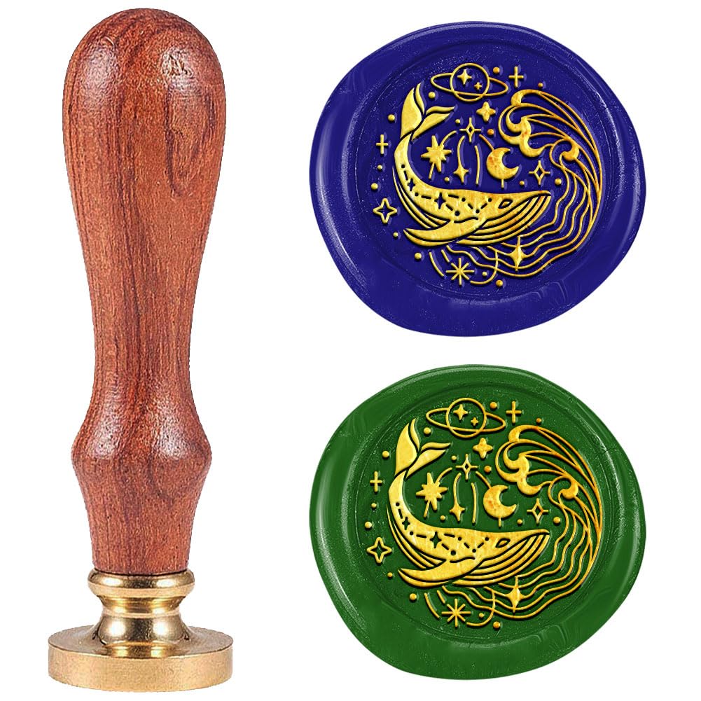DELORIGIN 1" Whales Wax Seal Stamp, Marine Animals Sealing Stamps Removable Brass Head with Wooden Handle Seal Stamp Sealing Wax for Envelope Greeting Card Letter Wedding Invitations Gift Wrapping