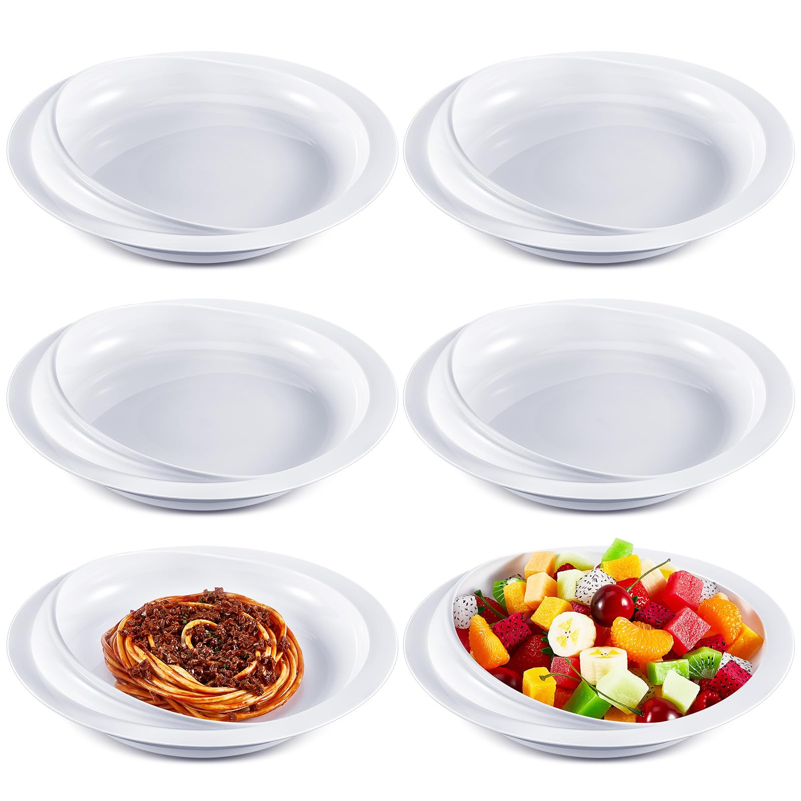 Photo 1 of 6 Pcs 9.2" Spill Proof Scoop Plate, Dish for Disabled, Elderly Adults, and Handicapped with Special Needs Adaptive Utensils Gadgets from Parkinsons, Blind People, Dementia, Stroke or Tremors(White)
