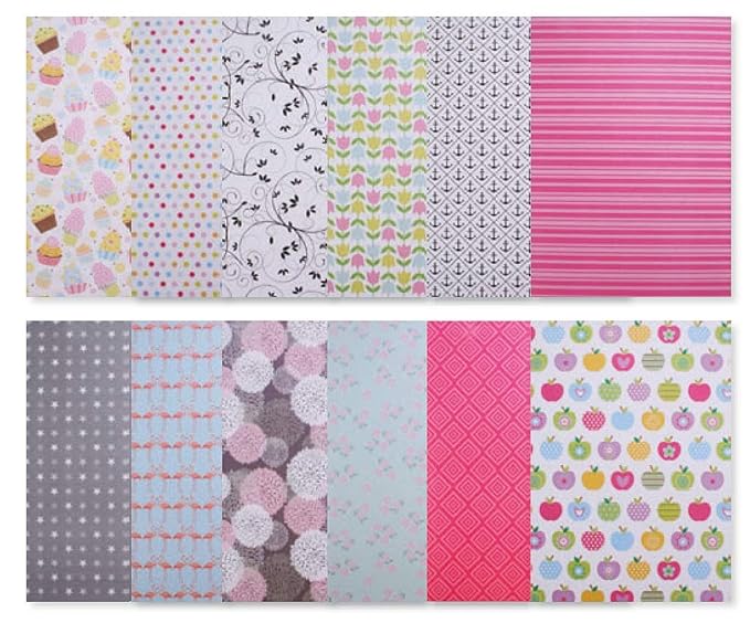24 Blatt Designpapier / Motivpapier / Bastelpapier / A4 / 12 verschiedene Muster