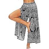 Ainuno Boho Pants Wide Leg Palazzo Pants with Slits for Women Flowy Hippie Pant Thin