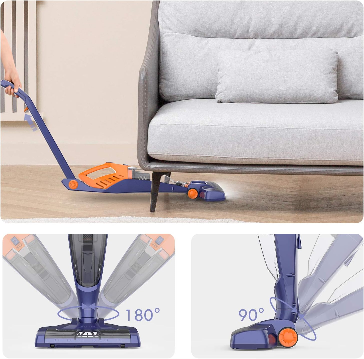 ORFELD Cordless Vacuum, Stick Vacuum 4 in 1, Lightweight Upright Vacuum Cleaner, Handheld, Portable, Rechargeable Li-ion Battery for Hardwood Floor Carpet Pet Hair Car, up to 40 Min.Runtime, Small -