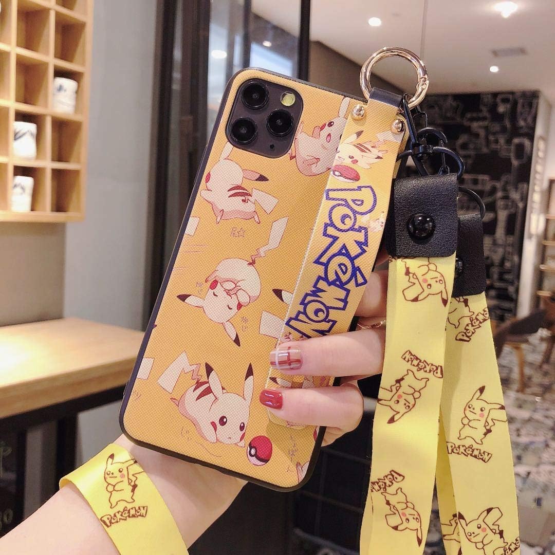 iPhone Xs Max case Anti-Fall Cartoon Cute Beautiful Lanyard Wristband Holder iPhone case (Many Pikachu, iPhone Xs Max)