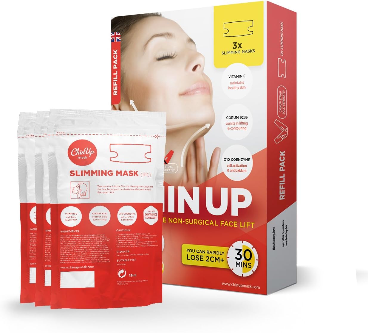 Chin Up Mask 3 x Refills - lose 2cm+ of chin fat in 30 mins by Chin Up Mask