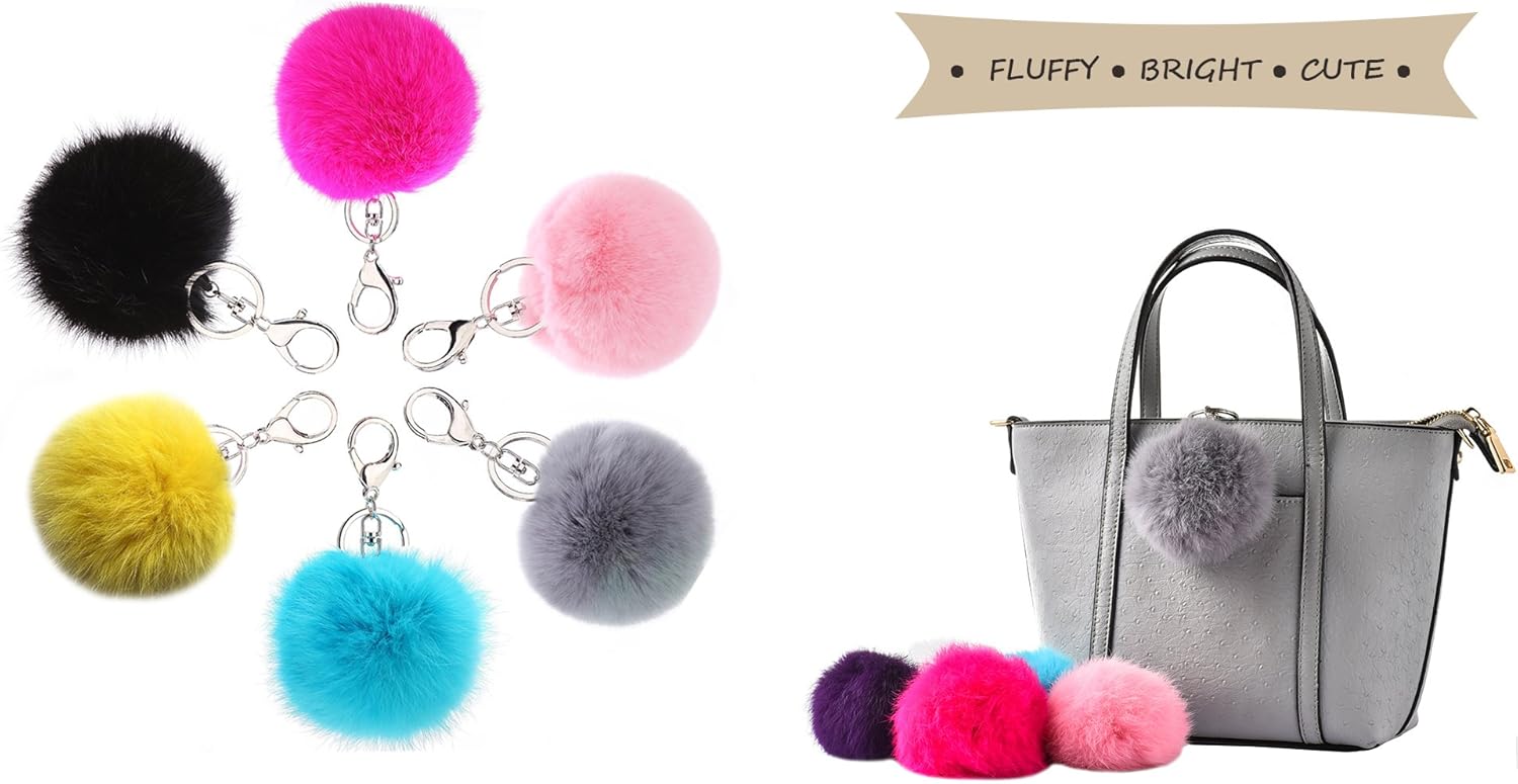 Cute Faux Rabbit Fur Ball Pom Pom Keychain Cityelf Car Key Ring Handbag Tote Bag Pendant Purse Charm (BLACK) at  Women’s Clothing store