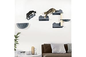 PawHut Cat Wall Shelves, 3PCs Cat Shelves with Hammock, Scratching Post, 3 Steps, Jumping Platforms, Wall Mounted Cat Climber