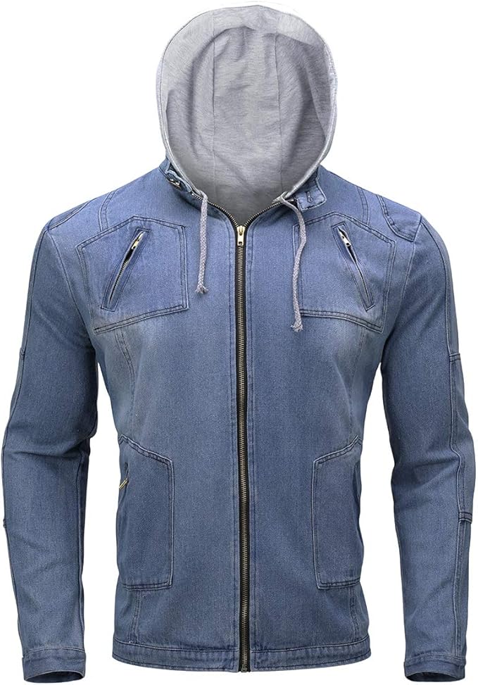 Mens Denim Hoodie Jacket Casual Regular Fit Hood Tops Zip up Outwear