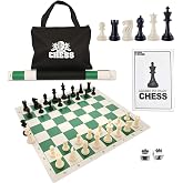 WE Games Chess Set - Tournament Style with 34 Pieces, Vinyl Roll-Up Board, Storage Bag &amp; Equalizer Dice. Ideal for Adults