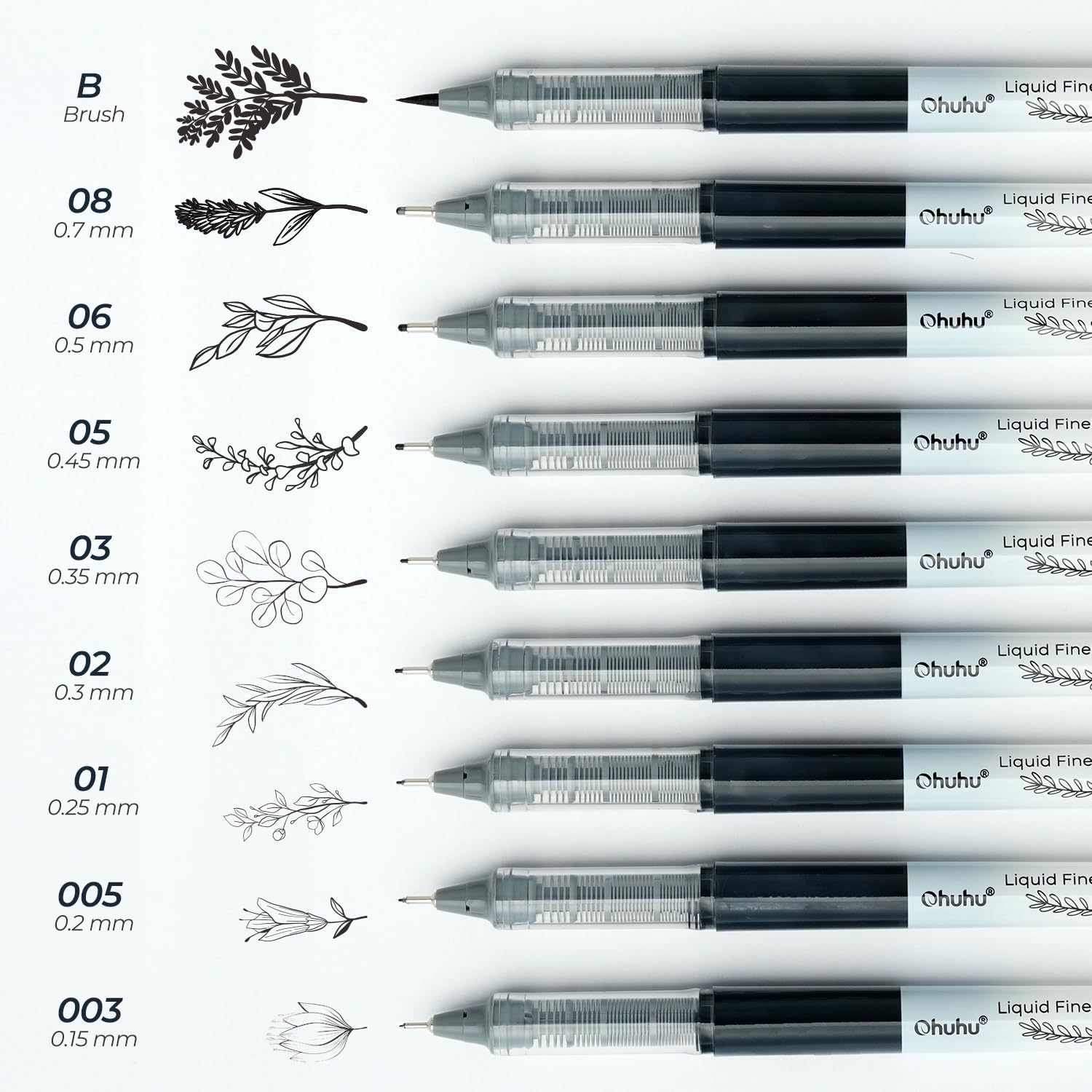 Ohuhu Fineliner Pens 9 Pack Black Ink Quick-drying Alcohol Markers Brush& Chisel Tips 48 Colors