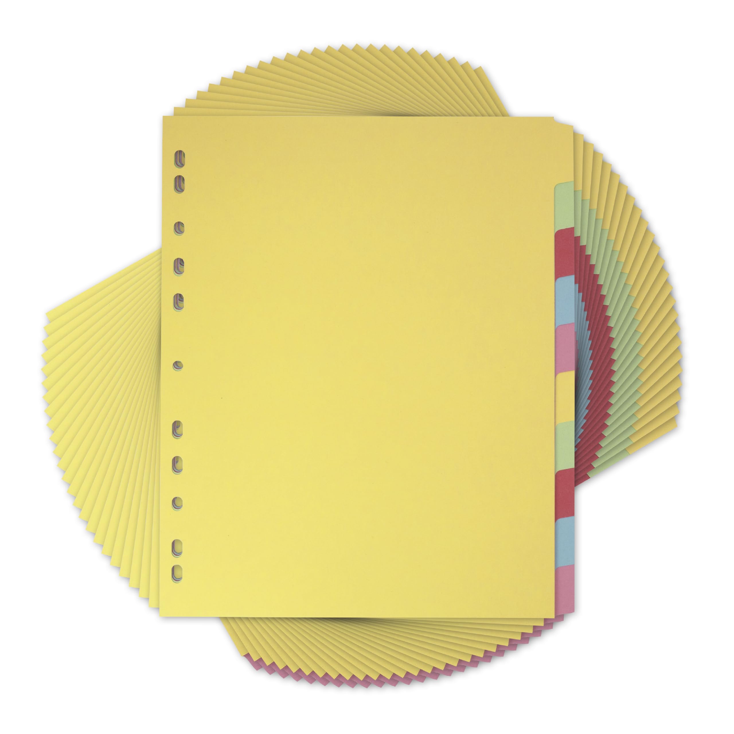 Elba A4 Yellow 10-Part File Dividers, 25 Pack, Multi-Coloured Recycled Card Dividers, Multi-Hole Punched for Ring Binders