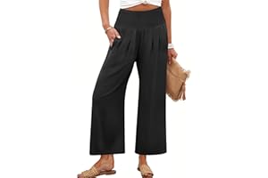 ANRABESS Womens Pants Wide Leg High Waisted Palazzo Pants Summer Flowy Beach Lounge Casual Trousers with Pockets