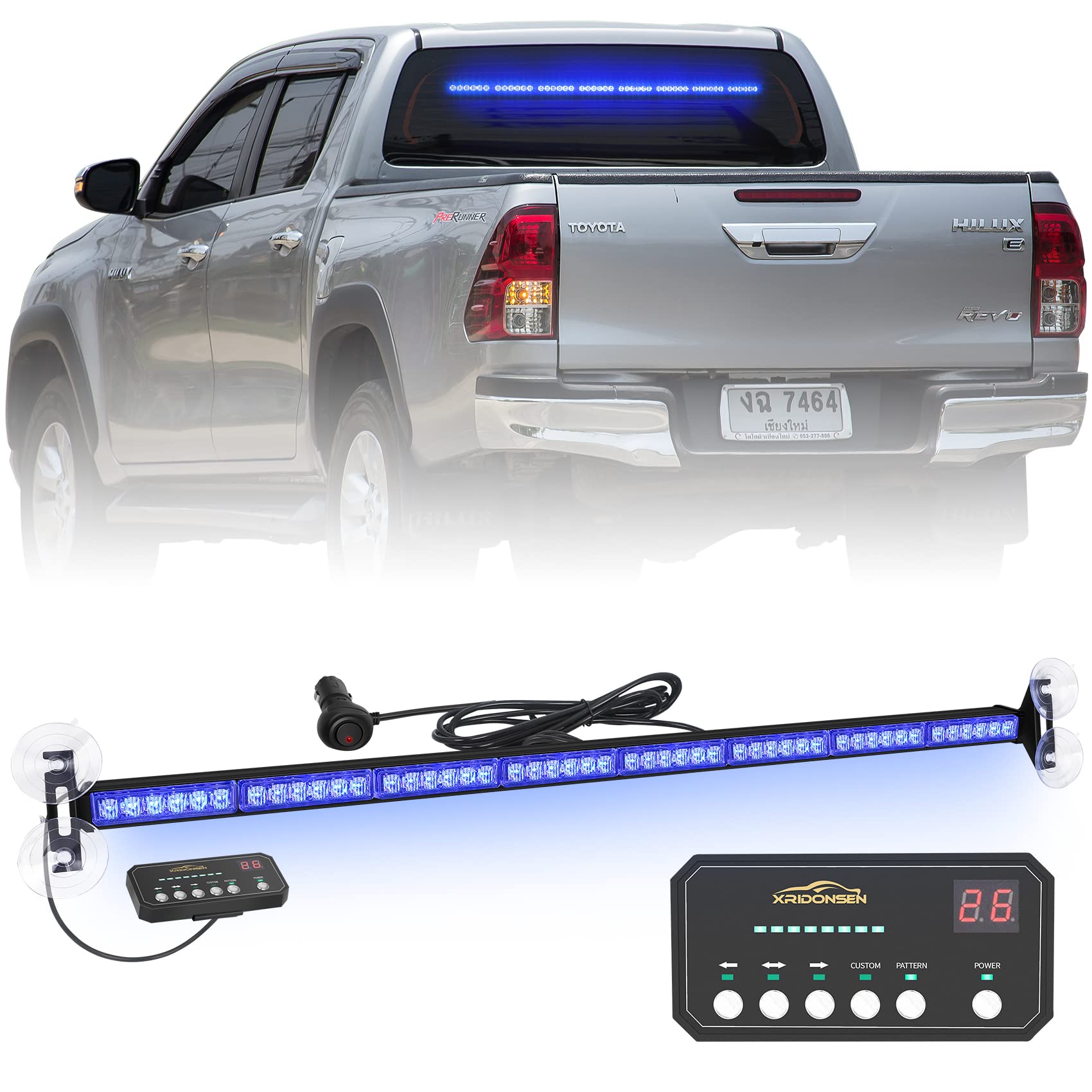 XRIDONSEN 35 inch Traffic Advisor Light Bar 48 LED Blue Emergency Lights Safety Flashing Warning Strobe Lights Front/Rear Window w/Display Controller for Police Firefighter Ambulance Vehicles Trucks Image
