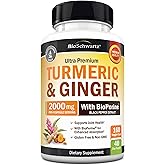 Turmeric and Ginger Supplement with BioPerine - Turmeric Curcumin with Black Pepper & Organic Ginger for Enhanced Absorption for Digestion Knee & Joint Support - Vegan & Non-GMO (40 Servings)