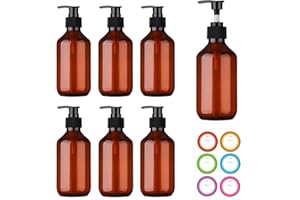 MCUPPER 16 oz Amber Plastic Bottles with Pump Dispenser, 8 Pack Plastic Pump Bottle Dispenser, Shampoo Bottles Refillable with Pump, Soap Dispenser, Refillable Containers for Lotion, Essential Oil