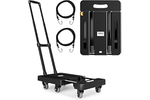 TROOZY Folding Hand Trucks, Heavy Duty Dolly Cart with 6 Wheels & 2 Elastic Ropes, Foldable & Ideal for Luggage, Travel, Moving, Shopping, Office Use, Hold Up to 500 LB, Easy to Store, Black