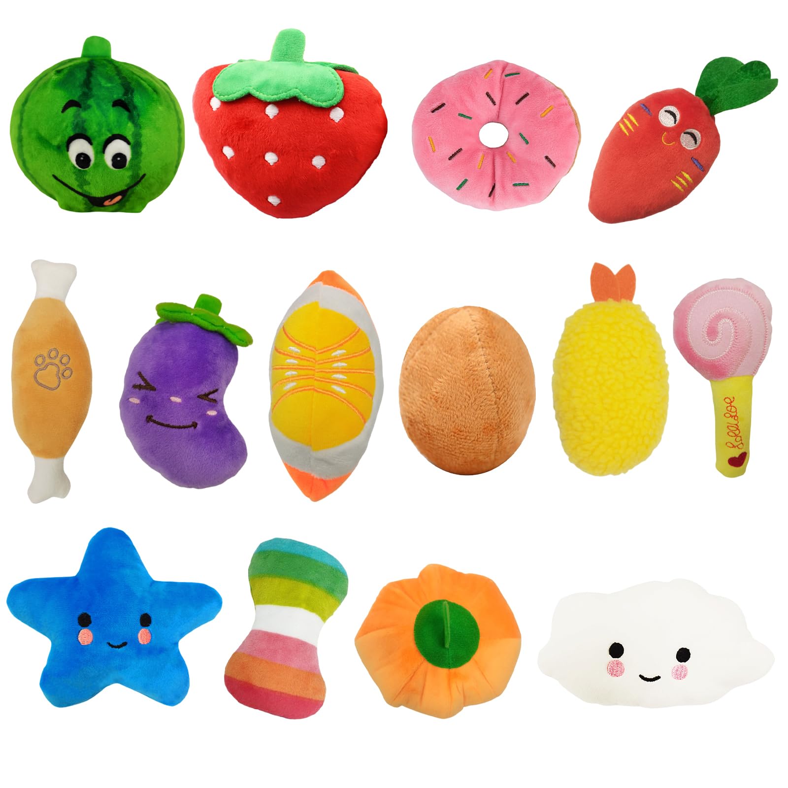 Fadcaer 14 Pcs Dog Squeaky Toys, Puppy Plush Toys, Small Dog Interactive Teething Chew Toy, Fruit Vegetable Animals Interacting Pet Teddy Toy, Small and Medium Dogs to Alleviate Boredom