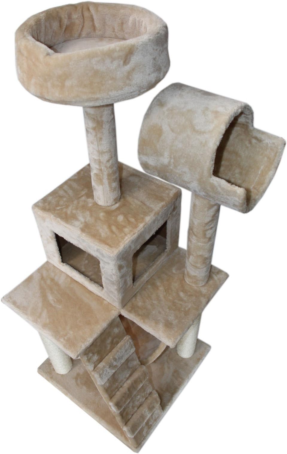 Hiding Cat Tree Tower Condo Furniture Scratch Post Kitty Pet House Play Furniture Sisal Pole Stairs and Hammock from FLA, 49" H, Beige