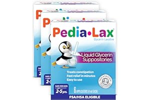 Pedia-Lax Liquid Glycerin Suppositories for Kids Ages 2-5, Gentle Constipation Relief Laxative for Children, 6 Count, Pack of 3