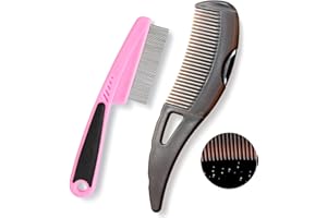 OPTISAKE Dandruff Comb, Stainless Steel Fine Tooth Lice/Flea/Psoriasis Comb, Scalp Oil Buildup Removal Wide Hollow Tooth Button Hairbrush for Scalp Massage Care for Man Women and Kids, Set of 2 (Pink)