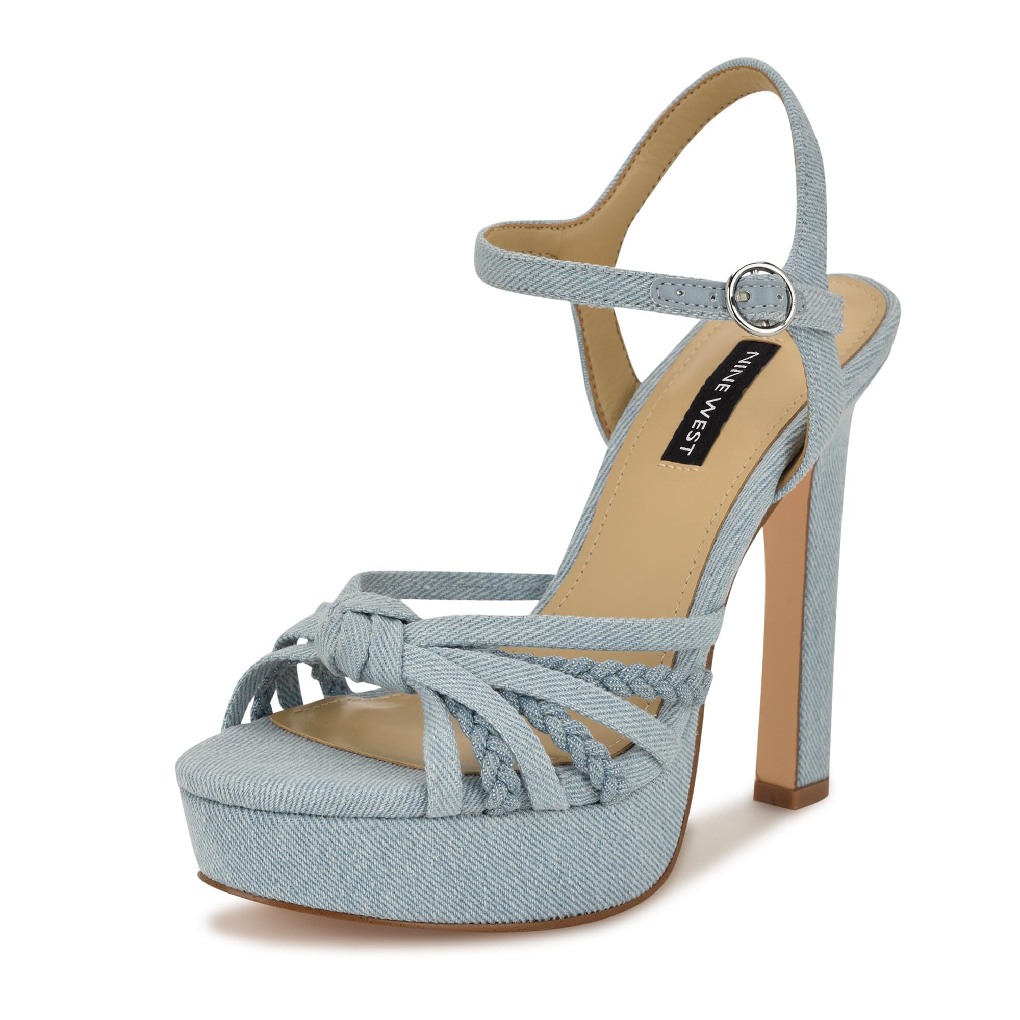 Nine West Women’s Waser Heeled Sandal, Light Blue Denim 450, 11